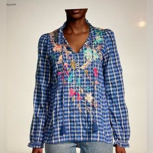 Johnny Was Nico ruffle scarf back blouse.